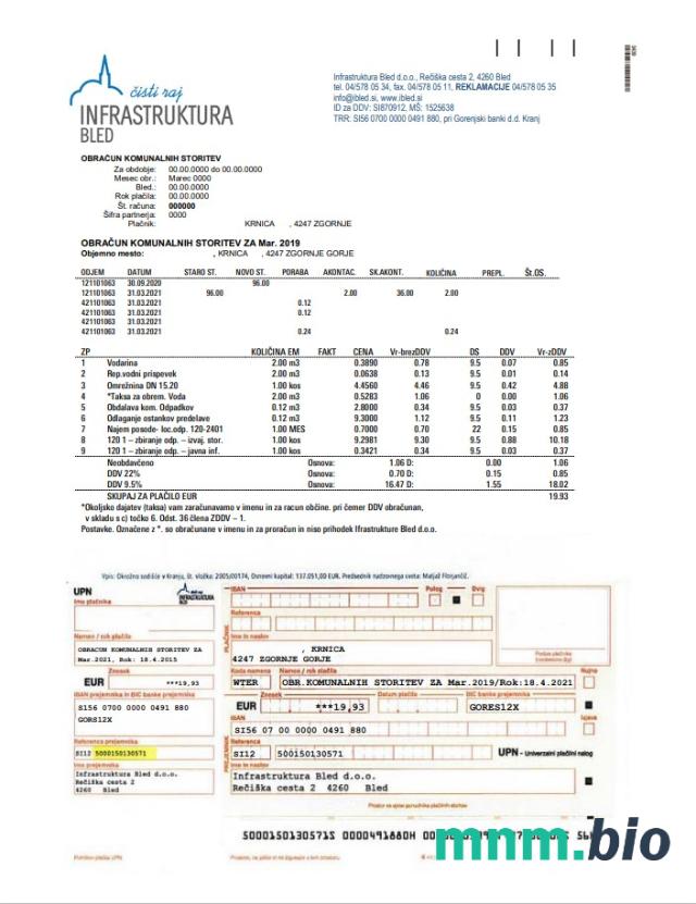Słowenia Infrastruktura Bled rachunek za media szablon w formacie Word i PDF